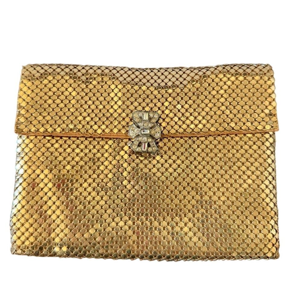 Vintage Whiting Davis Gold Chainlink Rhinestone Clasp Micro Mini Purse Wallet